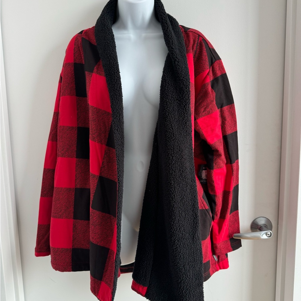 Eddie Bauer Red and Black Plaid Sherpa Jacket